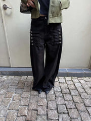 Barrel Decorative Military-Style Buttons Pants