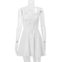 Square Neck Corset Lace Trim A-Line Mini Dress