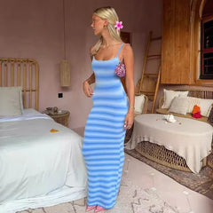 Stripe Ribbed Strap Maxi Dress