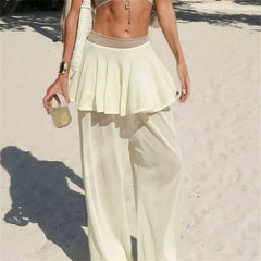 Elastic Tied Skirted Balloon Mid Rise Wide Leg Pants