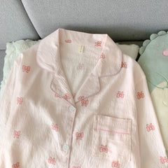 Pink Bow Print Lounge Wear Pj Set