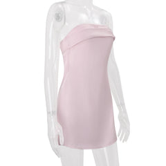 Pink Satin Strapless Mini Dress