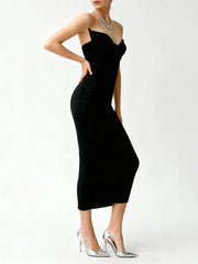 Black Strapless Corset Midi Dress