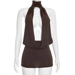 Halter Low Cut Out Open Back Mini Dress