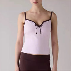 Spaghetti Strap Contrast Trim Bow Tank Top