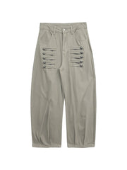 Barrel Decorative Military-Style Buttons Pants