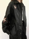 Star Patchwork Pu Leather Jacket