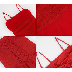 Red Lace-up Spaghetti Strap Maxi Dress