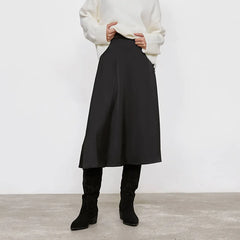 Satin Slit Buttoned Midi Skirt