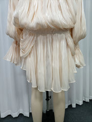 Gladiator Pleated Puff Long Sleeve Mini Dress