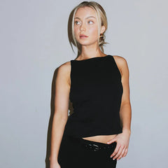 Black Hollow Out Bow Tank Top - Free From Label