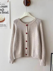 Deep Grey Wool Knitted Heart Buttoned Cardigan