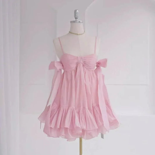 Bow Tie Up Off-Shoulder A-line Ruffle Mini Dress