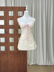 Spaghetti Strap Lace-up Crop Top And Mini Floral Bow Skirt Set