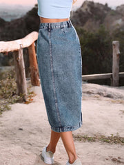 Side Slit Buttoned Denim Midi Skir Free From Label