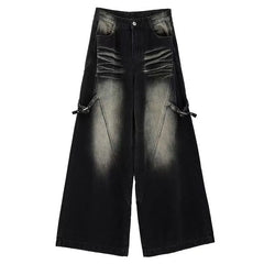 Washed Wide Leg Denim Trousers