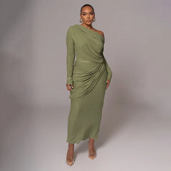 Draped Off-Shoulder Long Sleeve Top And Maxi Skirt Set Free From Label