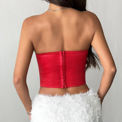 Red Satin Heart Desgin Corset Top
