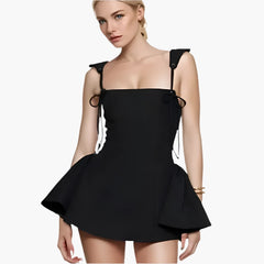 Black Tie Up Strap Corset Mini Dress