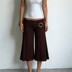 Metal Ring Waist Low Waist Wide Leg Cropped Pants