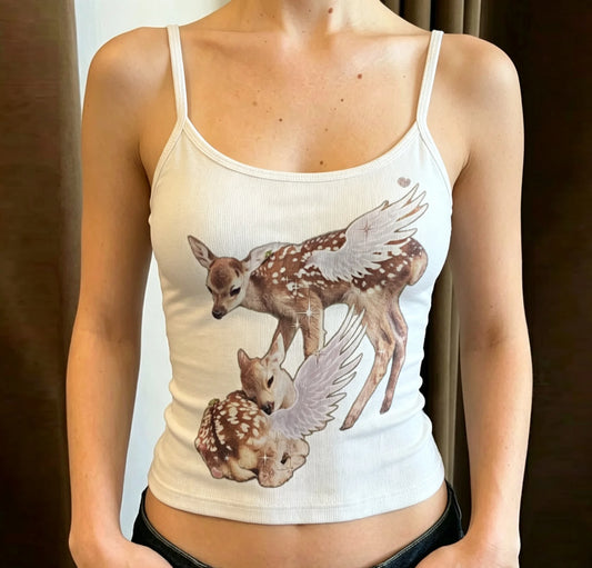 White Angel Wing Fawn Print Tank Top
