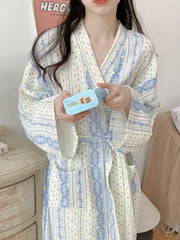 Cartoon Print Kimono Long-Sleeve Robe Nightgown