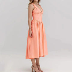 Orange V-neck Tank Midi Dress