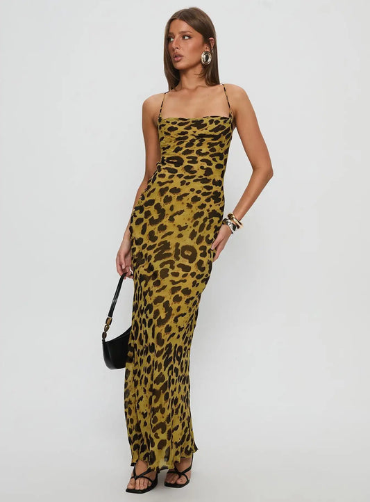 Animal Print Strappy Maxi Dress
