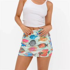 Sequin Fish Print Bodycon Pencil Mini Skirt