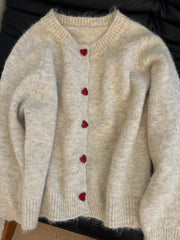 Heart-Shaped Button Fuzzy Sweater Cardigan
