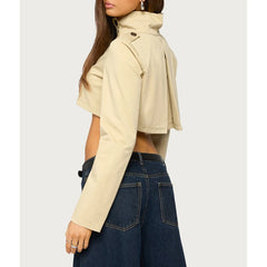 Double-Breasted High-Neck Cropped Trench Coat