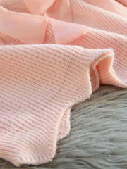 Large Collar Pink Bow Striped Knitted Sweatshirt Free From Label