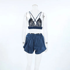 Satin Cami Top And Shorts With Fur Trim Rode Nightgown Three-piece Set