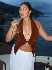 Halter Beaded Open Back Top
