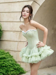 Strapless Flower Design A-line Mini Dress
