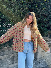 Printed Plush Zipper Short Jacket