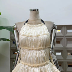 Sleeveless Pleated Strap-neck Backless Mini Dress