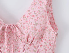 Pink Floral V-neck Tie Up Crop Top