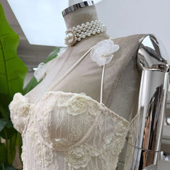 3D Floral Strap Corset Top And Elastic Waist Tiered Mini Skirt Set