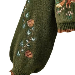 Fox Embroidery Cropped Open Front Cardigan