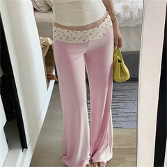 Floral Print Fold Over Waist Wide Straight Leg Trousers