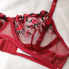 Mesh Floral Bra And Panty Lingerie Set