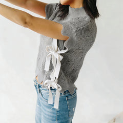 Turtleneck Tie-up Short Sleeve Knit Vest