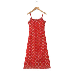 Red Polka Dot Strappy Midi Dress