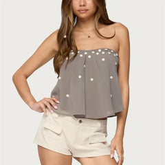 Grey Strapless  Decorative Button Babydoll Top