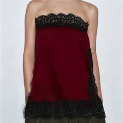 Satin Lace Trim Sling Tube Top