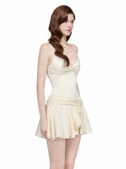 Satin Spaghetti Strap Waist Snitched Mini Dress