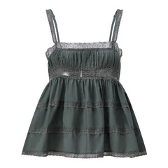 Babydoll Lace Trim Tiered Top