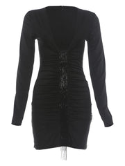 See Through Low-Neck Full Sleeve Tassel Decoration Mini Dress
