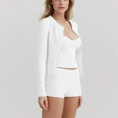 White Knit Cami Top Shorts And Cardgian